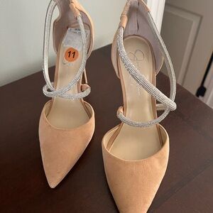 Jessica Simpson Tan and Silver Stiletto Heels